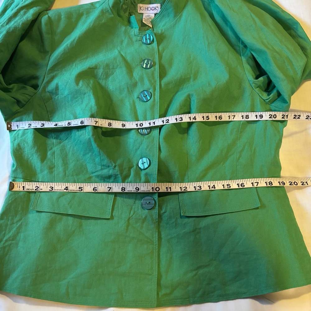 JG HOOK Sz 16W Green Button Front Linen blend Lined Jacket - Picture 6 of 8